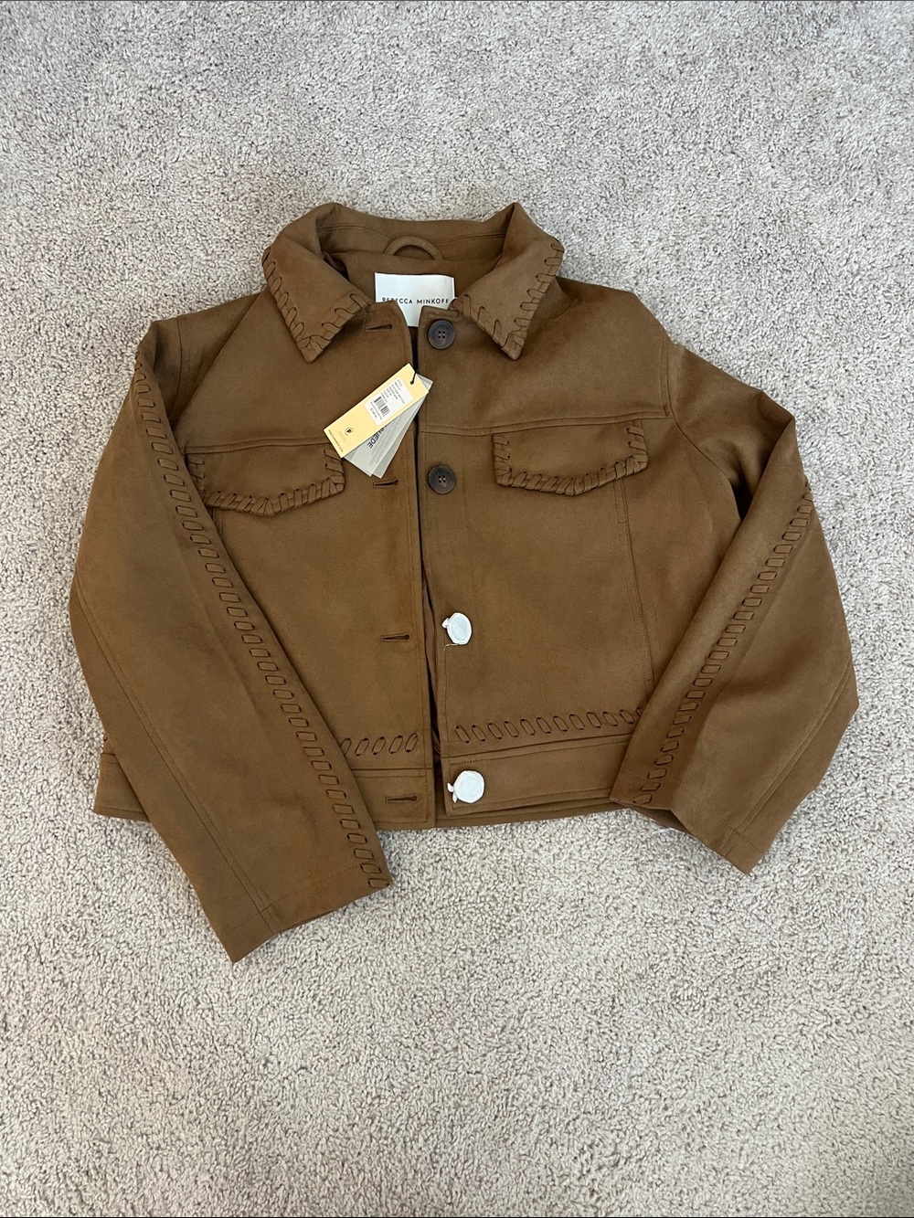 NEW NWT rebecca Minkoff tan camel faux suede jacket cropped button front